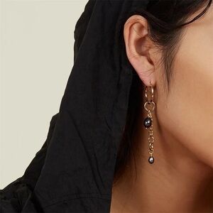 18K Gold Plated Black Pearl Tassel Earrings